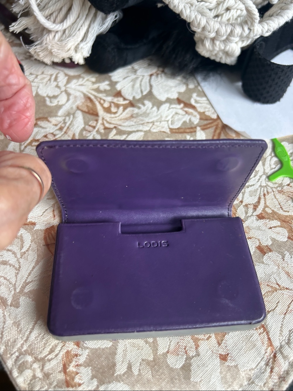 Lodis Gray Leather Phone Wallet Case with Subtle Purple Trim